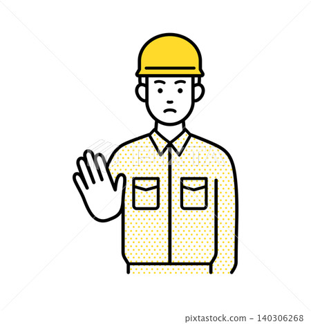 A male worker gives a warning. A male worker gives a warning. 140306268