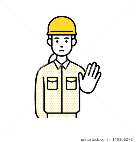 Female worker giving a warning Female worker giving a warning 140306278
