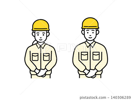 Men and women of workers bowing Men and women of workers bowing 140306289