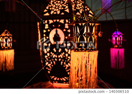 Colorful rotating Vesak lanterns during the Vesak festival in Sri Lanka Colorful rotating Vesak lanterns during the Vesak festival in Sri Lanka 140306510