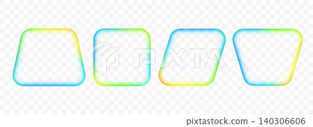 Iridescent blue green gradient square frame set. Blurred vivid rounded rectangle border collection. Vibrant color banner element pack. Bright colorful bubble box template bundle. Vector 140306606
