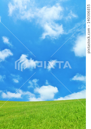 清爽的夏日藍天和清新的綠色草甸景觀 清爽的夏日藍天和清新的綠色草甸景觀 140306855