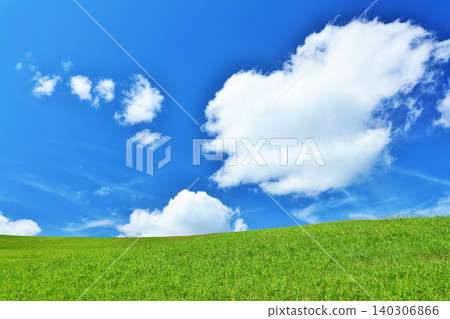 Refreshing summer blue sky and fresh green meadow landscape Refreshing summer blue sky and fresh green meadow landscape 140306866