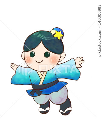 一幅描繪牛郎在空中輕輕飄浮的插圖。 140306995