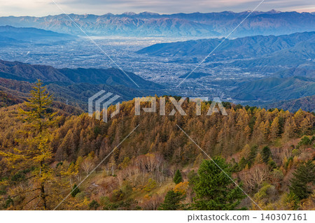清晨從大菩薩山眺望甲府盆地和南阿爾卑斯山脈。 清晨從大菩薩山眺望甲府盆地和南阿爾卑斯山脈。 140307161