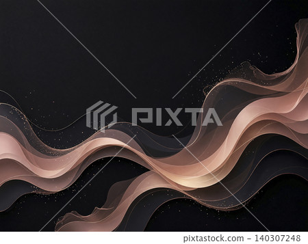 A luxurious material featuring smooth, rose gold waves against a jet-black background. A luxurious material featuring smooth, rose gold waves against a jet-black background. 140307248