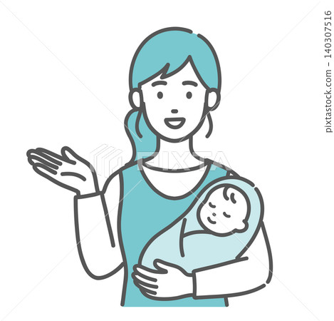 An illustration of a mother holding a baby in a guiding/introductory pose. An illustration of a mother holding a baby in a guiding/introductory pose. 140307516