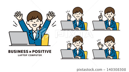 A set of vector illustrations of a woman conducting an online interview/job search, featuring a positive expression and pose. A set of vector illustrations of a woman conducting an online interview/job search, featuring a positive expression and pose. 140308308