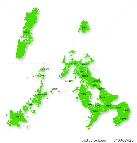 長崎縣及其下轄市町村地圖 長崎縣及其下轄市町村地圖 140308426