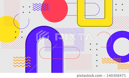 Colorful Geometric Memphis Design Background Colorful Geometric Memphis Design Background 140308471