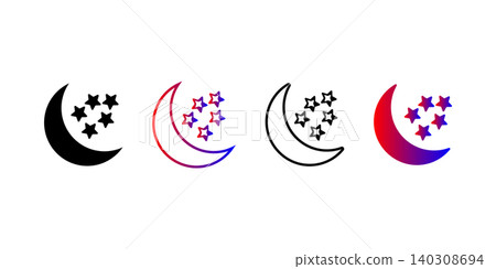 Crescent Moon And Stars Icon Set Night Sky Symbols, Solid, Outline And Gradient Variants Crescent Moon And Stars Icon Set Night Sky Symbols, Solid, Outline And Gradient Variants 140308694