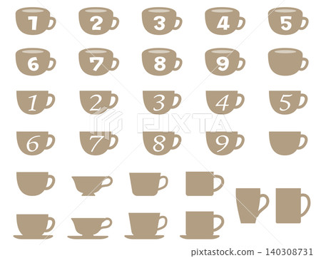 Icon set of coffee cups with numbers Icon set of coffee cups with numbers 140308731