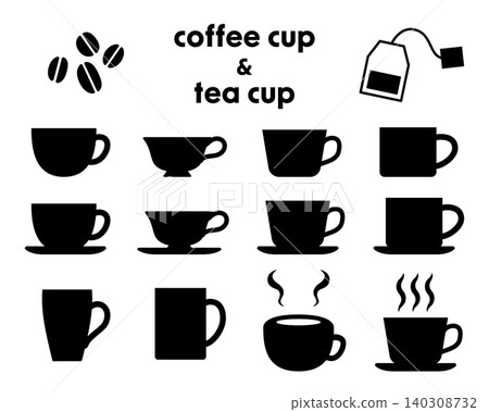 Simple coffee cup and tea cup icons Simple coffee cup and tea cup icons 140308732