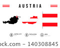 Austria flag and map set. Austria flag in official colors and proportions 140308845