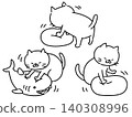 一組黑白插圖，描繪了一隻貓在揉捏靠墊。 140308996