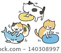 一組貓咪揉捏靠墊的插圖。 140308997