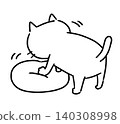 一幅黑白插圖，描繪了一隻貓從背後揉捏一個靠墊的場景。 140308998