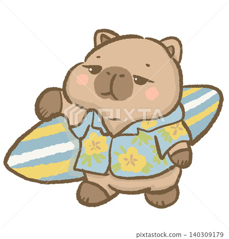 Cute Capybara Carrying Surfboard Wearing Tropical Hawaiian Shirt Beach Vacation Coastal Adventure Summer Travel Character Illustration Cute Capybara Carrying Surfboard Wearing Tropical Hawaiian Shirt Beach Vacation Coastal Adventure Summer Travel Character Illustration 140309179