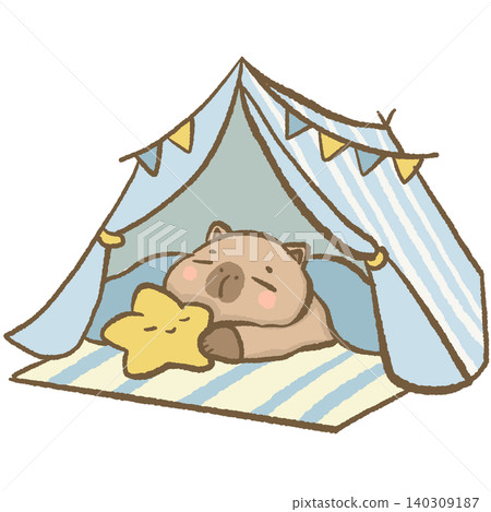Cute Sleeping Capybara Resting Inside Cozy Camping Tent Hugging Star Pillow Outdoor Adventure Glamping Vacation Character Illustration Cute Sleeping Capybara Resting Inside Cozy Camping Tent Hugging Star Pillow Outdoor Adventure Glamping Vacation Character Illustration 140309187