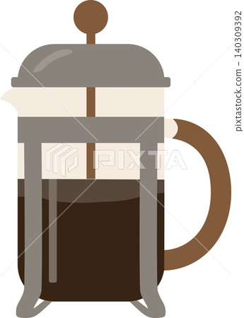 French Press Coffee Maker Flat Vector Illustration Isolated on Transparent Background 140309392