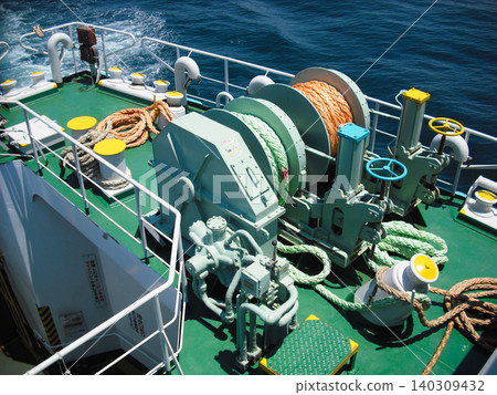 Mooring winch installed on the ship's deck Mooring winch installed on the ship's deck 140309432