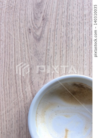 Cafe time, hot drinks, latte art, relaxation, vertical shot, directly from above, space for text 140310035