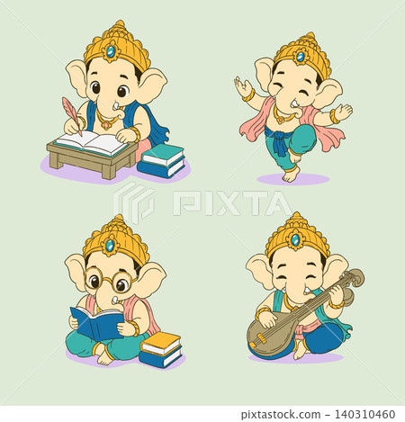Cute Chibi Ganesha Learning and Arts Vector Collection Cute Chibi Ganesha Learning and Arts Vector Collection 140310460