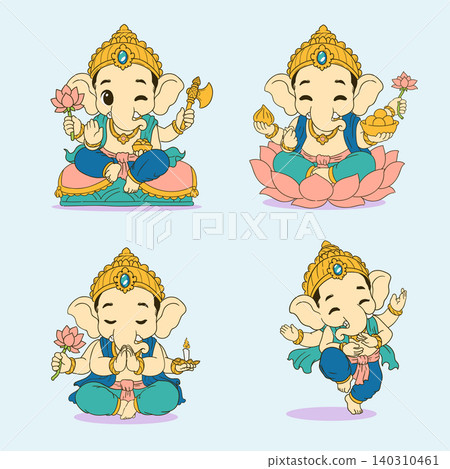 Cute Chibi Ganesha Blessing and Festival Vector Set Cute Chibi Ganesha Blessing and Festival Vector Set 140310461