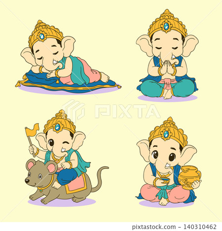 Cute Chibi Ganesha Daily Life Vector Collection Cute Chibi Ganesha Daily Life Vector Collection 140310462