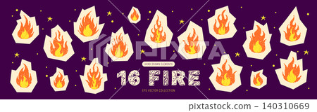 Crayon fire. Burning pencil flame. Vector set. Scrapbook cutout stickers Crayon fire. Burning pencil flame. Vector set. Scrapbook cutout stickers 140310669