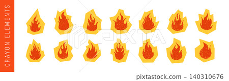 Crayon fire. Wildfire bright red colors. Vector collages illustration Crayon fire. Wildfire bright red colors. Vector collages illustration 140310676