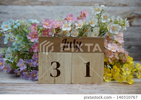 Wooden Calendar Showing the Date of July 31th. Day 31 of July month Wooden Calendar Showing the Date of July 31th. Day 31 of July month 140310767