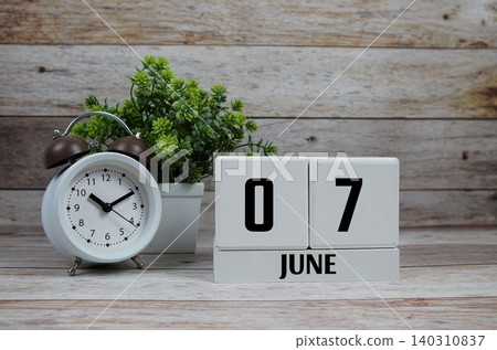 Wooden Calendar Showing the Date of June 7th. Day 7 of June Month Wooden Calendar Showing the Date of June 7th. Day 7 of June Month 140310837