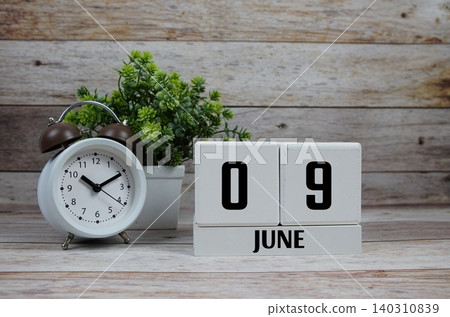 Wooden Calendar Showing the Date of June 9th. Day 9 of June Month Wooden Calendar Showing the Date of June 9th. Day 9 of June Month 140310839