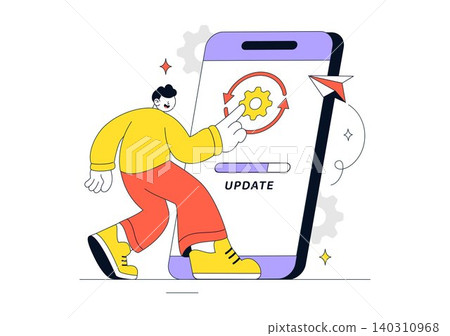 App Update Vector Illustration Featuring Mobile Software Upgrade, System Maintenance, Application Refresh, and Smartphone Update Process 140310968