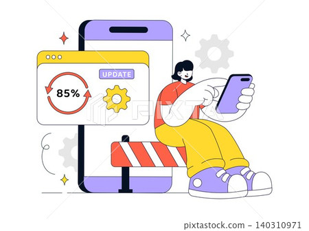 App Update Vector Illustration Featuring Mobile Software Upgrade, System Maintenance, Application Refresh, and Smartphone Update Process 140310971