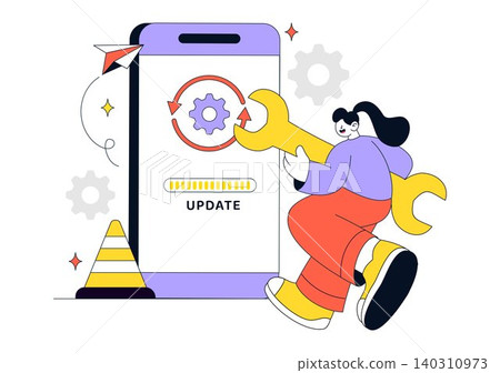 App Update Vector Illustration Featuring Mobile Software Upgrade, System Maintenance, Application Refresh, and Smartphone Update Process App Update Vector Illustration Featuring Mobile Software Upgrade, System Maintenance, Application Refresh, and Smartphone Update Process 140310973