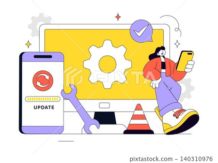 App Update Vector Illustration Featuring Mobile Software Upgrade, System Maintenance, Application Refresh, and Smartphone Update Process App Update Vector Illustration Featuring Mobile Software Upgrade, System Maintenance, Application Refresh, and Smartphone Update Process 140310976