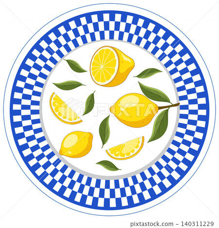 Top View Vector Illustration of Lemons on a Blue Checkered Plate Top View Vector Illustration of Lemons on a Blue Checkered Plate 140311229