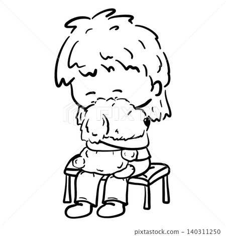Little girl hugging a puppy doll tightly cartoon outline illustration Little girl hugging a puppy doll tightly cartoon outline illustration 140311250