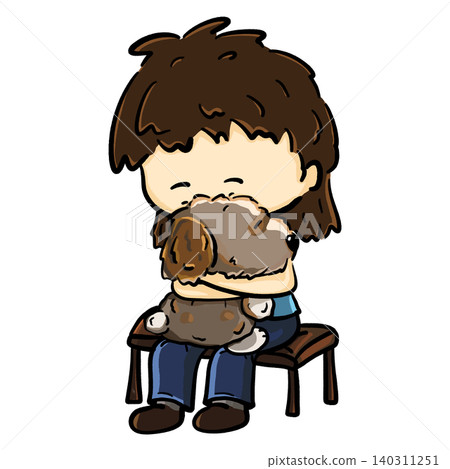 Little girl hugging a puppy doll tightly cartoon illustration Little girl hugging a puppy doll tightly cartoon illustration 140311251