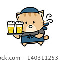 A cat character working as a bartender serving drinks. 140311253