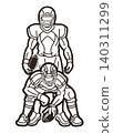 Group of American Football Players Mix Action Cartoon Sport Team Graphic Vector 140311299