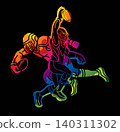 Group of American Football Players Mix Action Cartoon Sport Team Graphic Vector 140311302