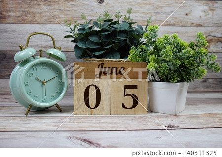 Wooden Calendar Showing the Date of June 5th. Day 5 of June Month 140311325