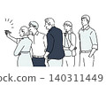 Illustration of business people in an office meeting - a business team standing sideways. 140311449