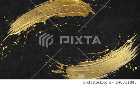 日式背景,以動感的斜向金色筆觸和閃亮的潑墨點綴在漆黑的和紙上。 日式背景,以動感的斜向金色筆觸和閃亮的潑墨點綴在漆黑的和紙上。 140311843