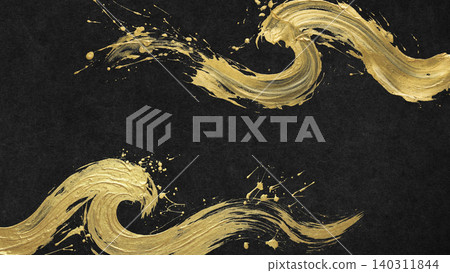A Japanese-style background featuring dynamic, diagonal gold brushstrokes and shimmering splashes on jet-black washi paper. A Japanese-style background featuring dynamic, diagonal gold brushstrokes and shimmering splashes on jet-black washi paper. 140311844