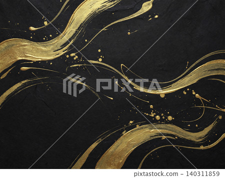 The background features multiple golden brushstrokes forming gentle curves against a jet-black Japanese paper, creating a beautiful image. The background features multiple golden brushstrokes forming gentle curves against a jet-black Japanese paper, creating a beautiful image. 140311859