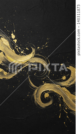A cool background featuring a flowing water pattern in gentle golden curves on jet-black Japanese paper. A cool background featuring a flowing water pattern in gentle golden curves on jet-black Japanese paper. 140311873